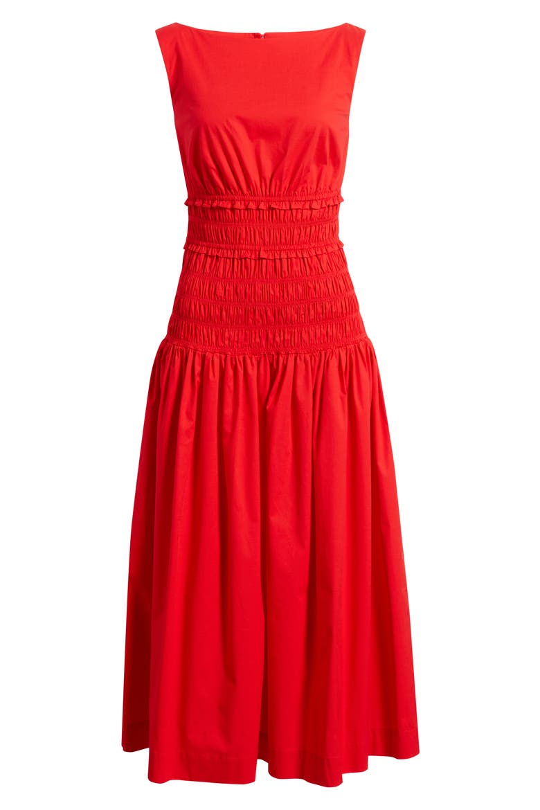 Smocked Waist Sleeveless Midi Dress, Alternate, color, BEGONIA RED