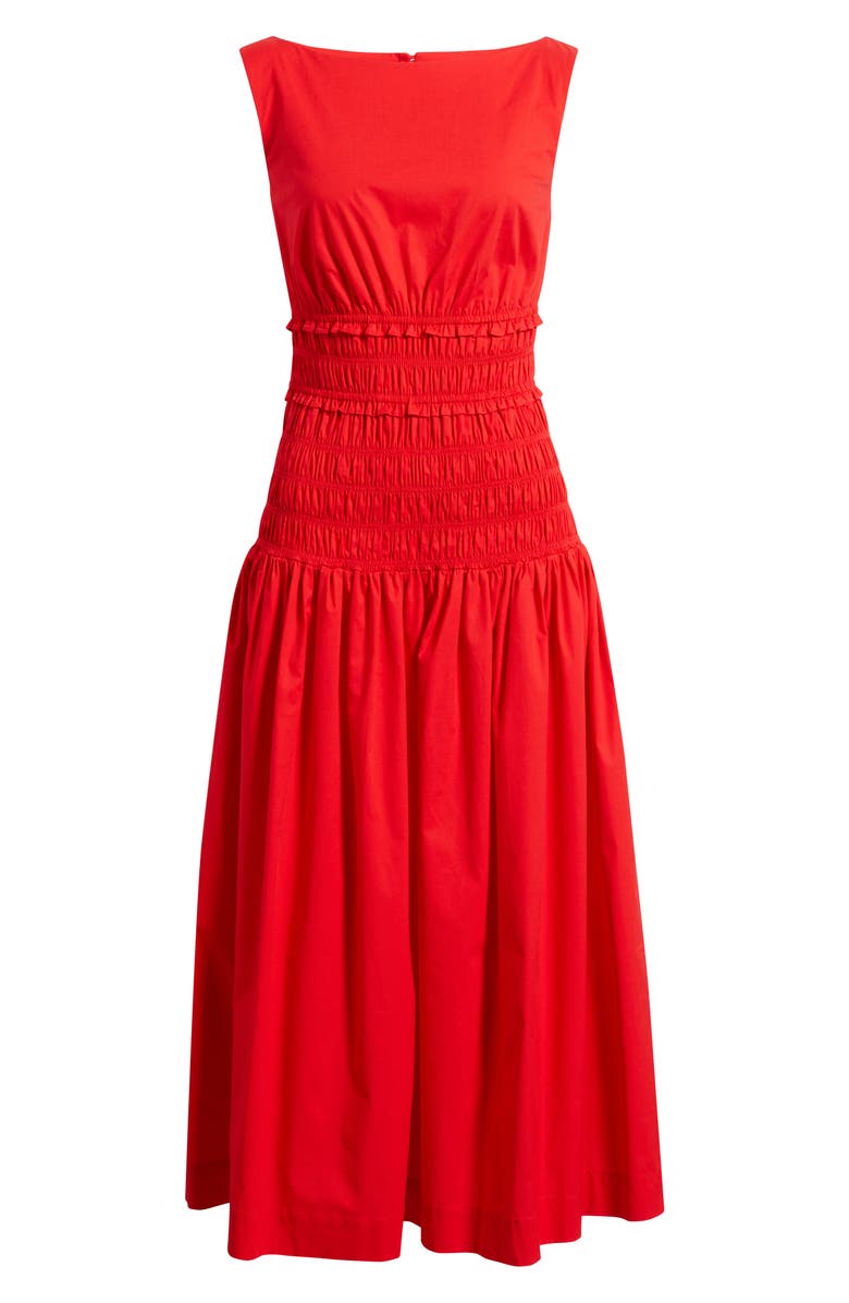 Anne Klein Smocked Waist Sleeveless Midi Dress, Alternate, color, Begonia Red