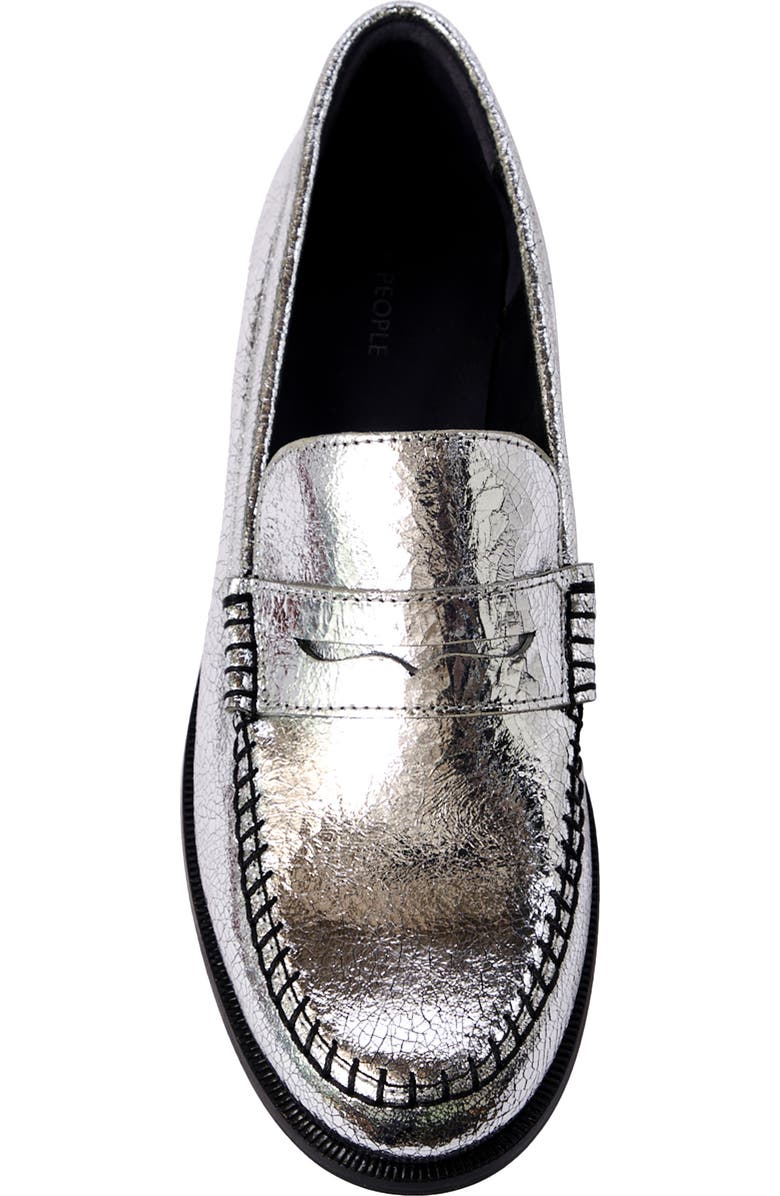 Free People Contrast Stitch Penny Loafer, Alternate, color, Pale Pewter Leather