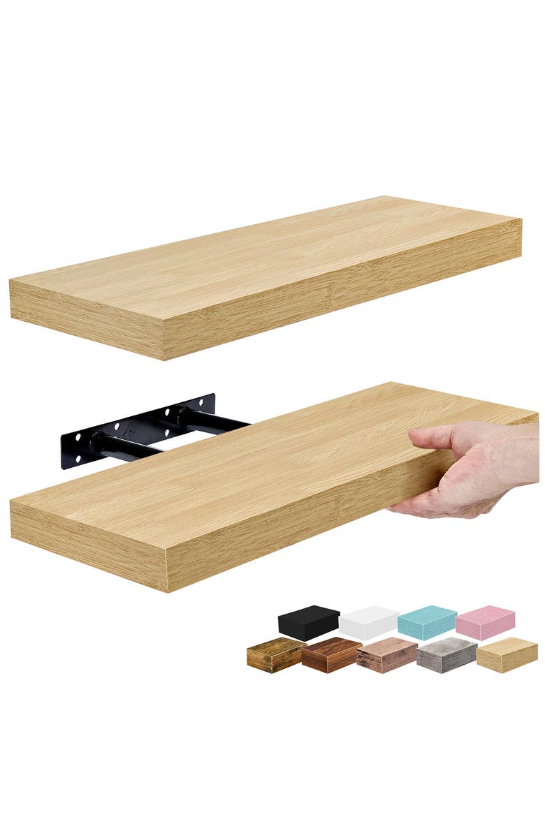 Set of 2 16-Inch Rectangular Floating Shelves, Alternate, color, MAPLE