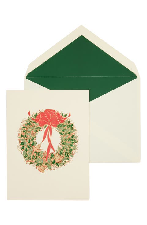 Holly Wreath with Bells Set of 10 Greeting Cards
