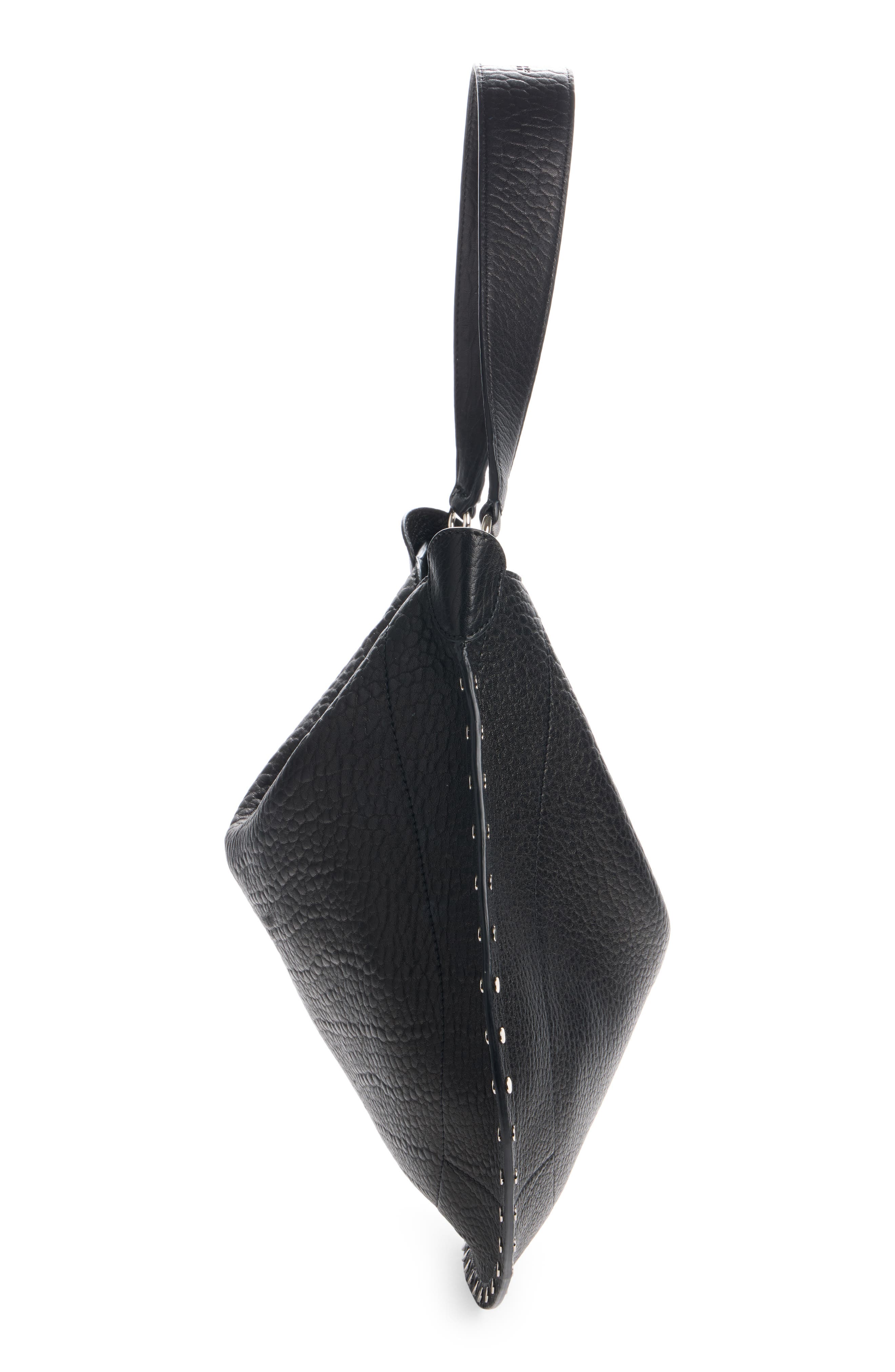 Isabel Marant Oskan Stud Bubble Leather Hobo Bag, Alternate, color, Black/ Silver