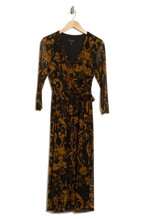 Connected Apparel Long Sleeve Wrap Style Mesh Dress In Brown