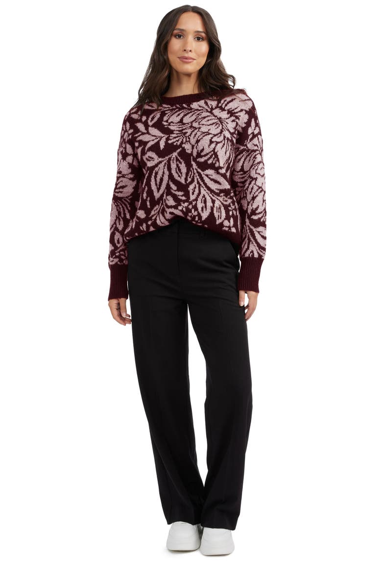 Floral Jacquard Sweater, Alternate, color, WINE TASTING