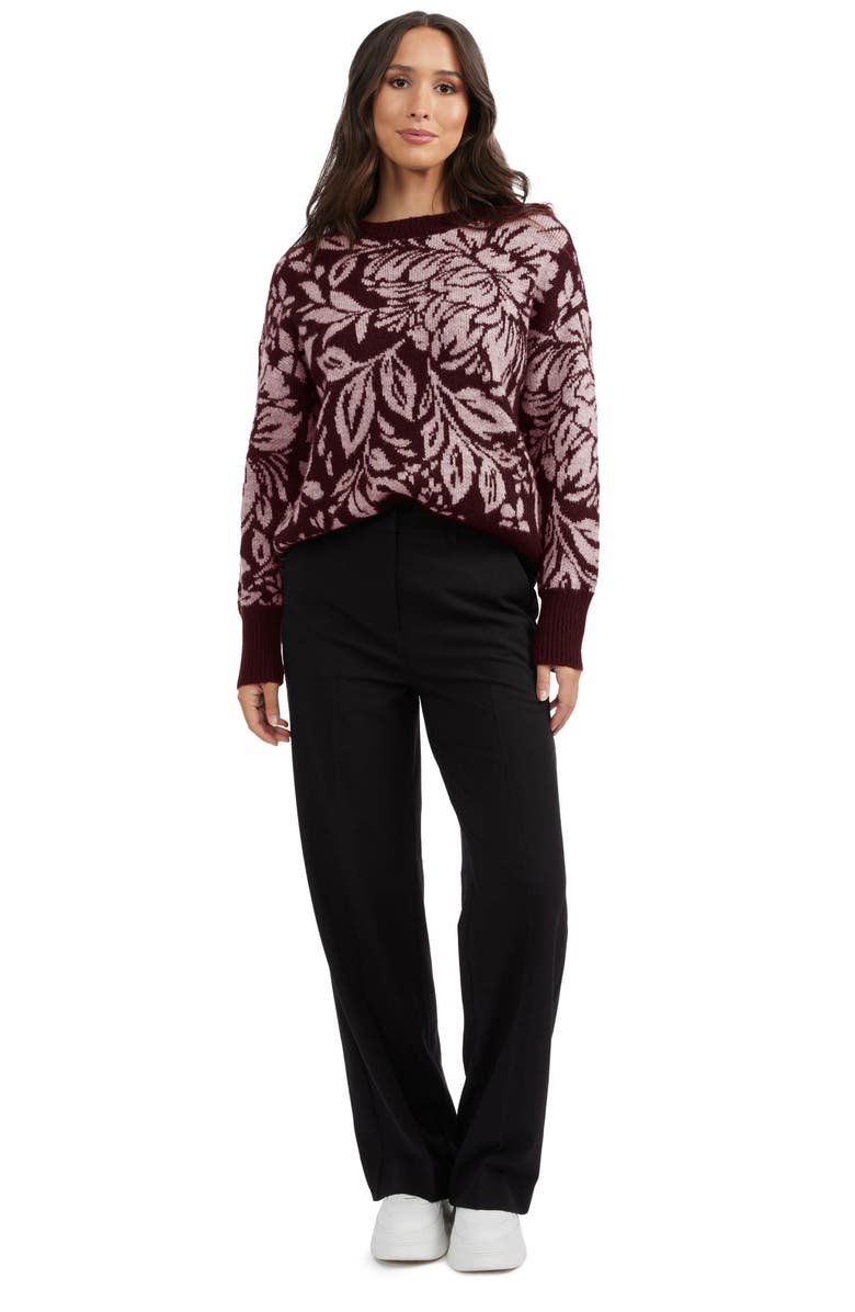 Ellen Tracy Floral Jacquard Sweater, Alternate, color, Wine Tasting