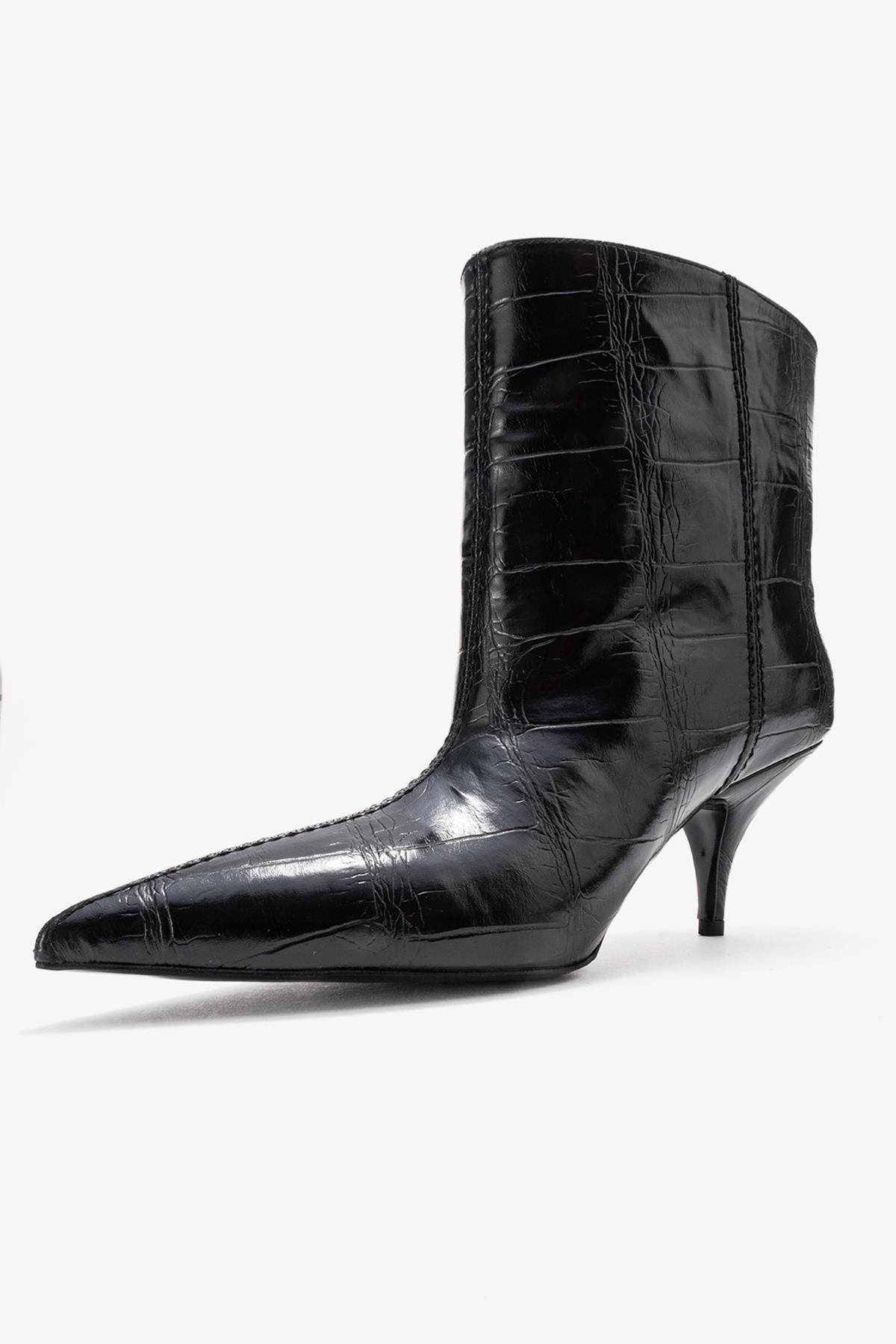 Prologue Shoes Brivelle Pointed Toe Boot, Alternate, color, Black Print Faux Leather