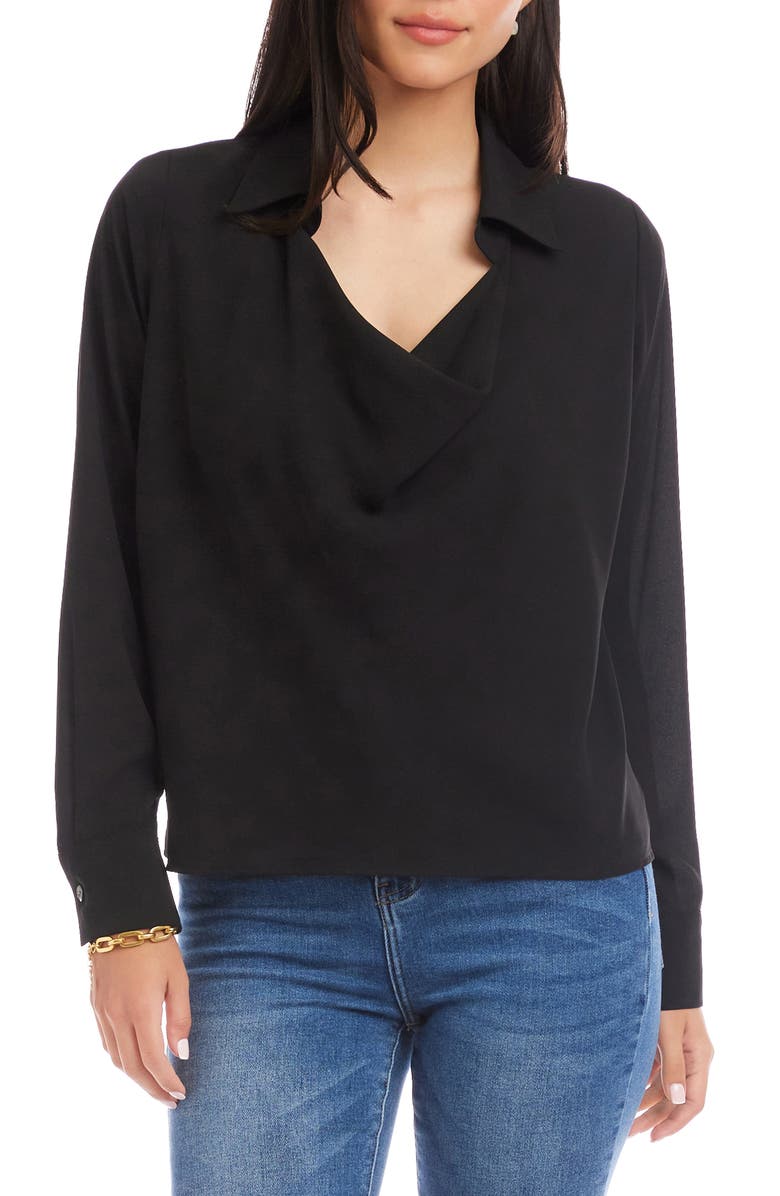 Karen Kane Collared Cowl Neck Top, Main, color, Black