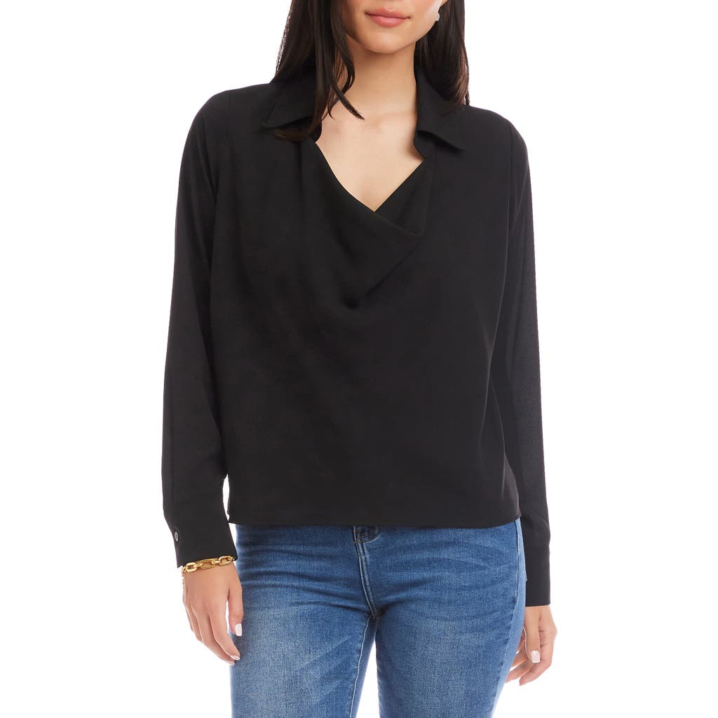 Karen Kane Collared Cowl Neck Top In Black