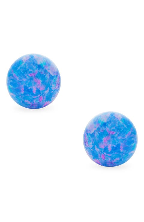 Sterling Silver 6mm Created Opal Ball Stud Earrings