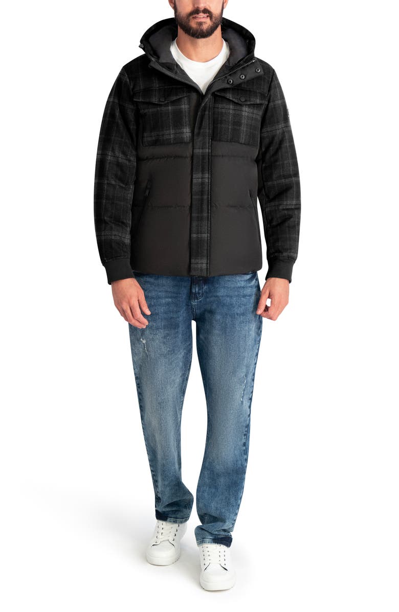 KARL LAGERFELD Mixed Media Puffer Jacket, Alternate, color, Black Combo