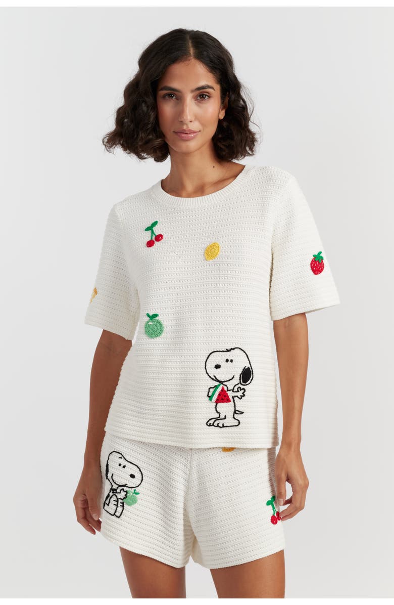 Chinti & Parker Cotton Snoopy Crochet Tee, Main, color, Cream