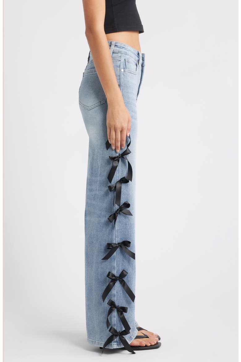 Bow High Waist Wide Leg Jeans, Alternate, color, LIGHT WASH