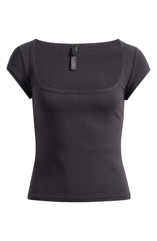 Shop Skims Scoop Neck Cotton Blend Jersey T-shirt In Soot