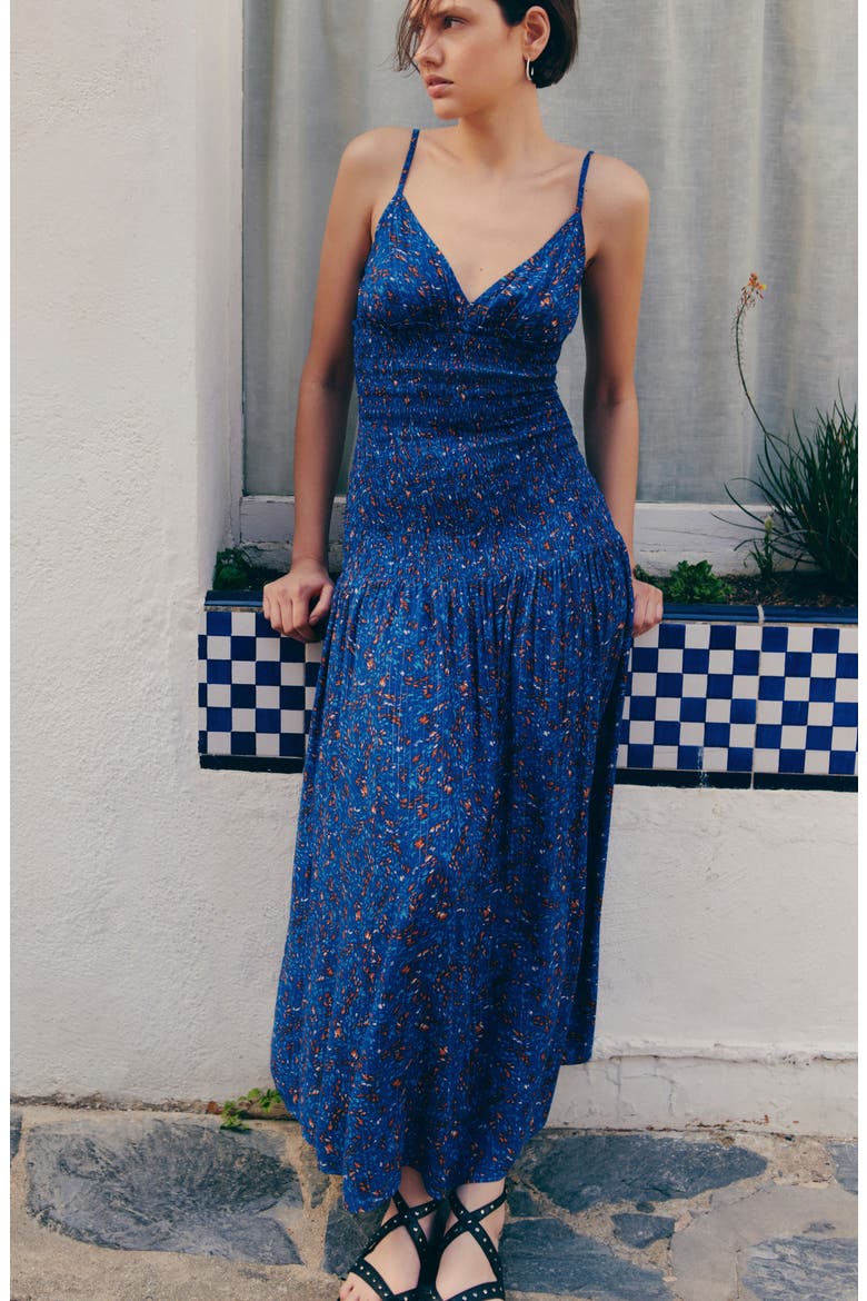 Printed Smocked Dress, Alternate, color, NAVY