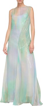 Lafayette 148 New York Crinkled Silk Crépon Gown with Sequin Slip