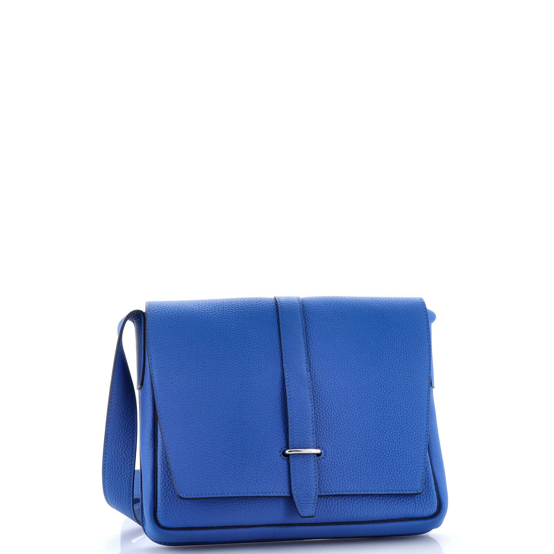 Pre-Owned Hermes Steve Light Junior Messenger Bag Togo, Alternate, color, Bleu Zellige