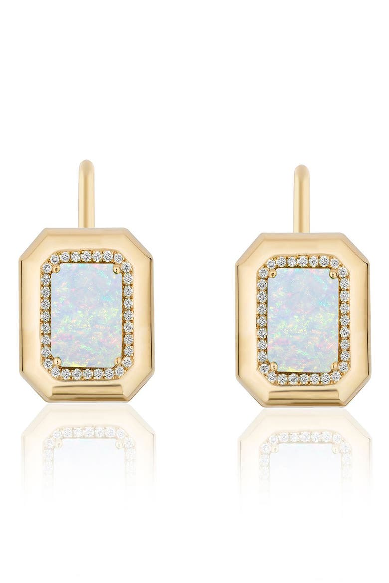 Emerald Cut Opal & Diamond Drop Earrings, Main, color, WHITE OPAQUE