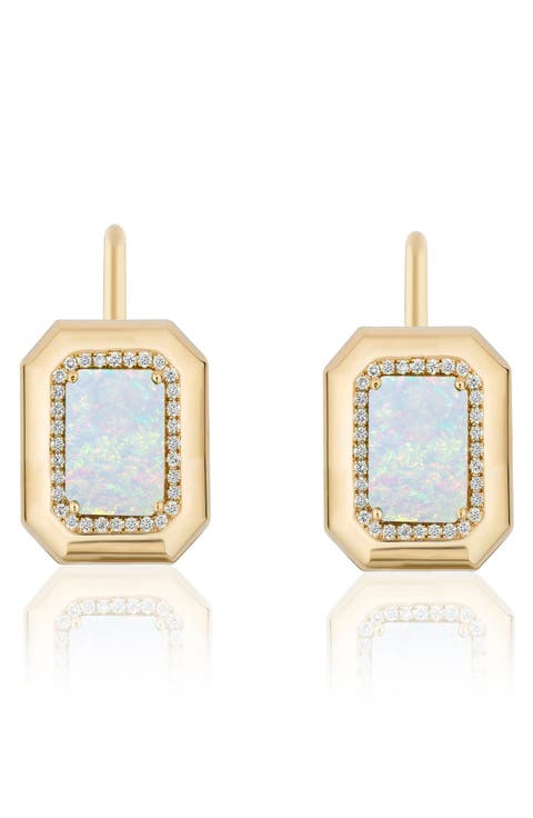 Emerald Cut Opal & Diamond Drop Earrings