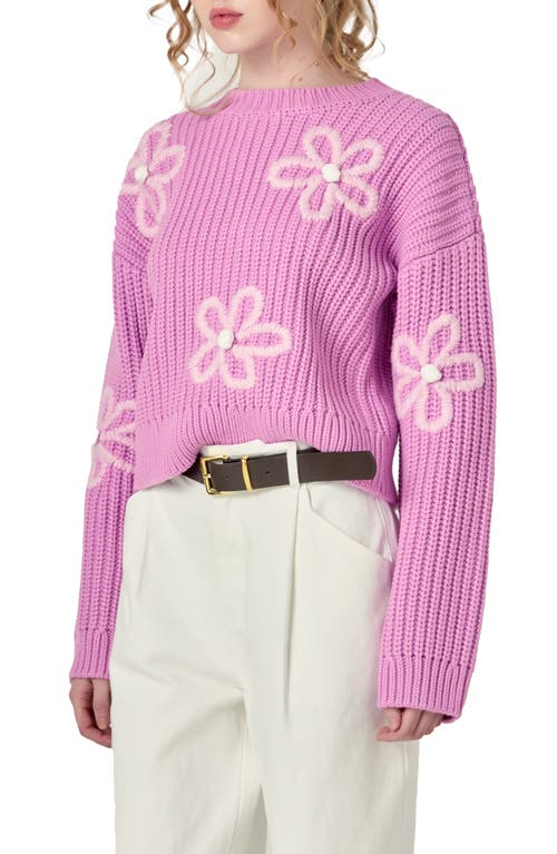English Factory Flower Embroidered Crewneck Sweater In Pink