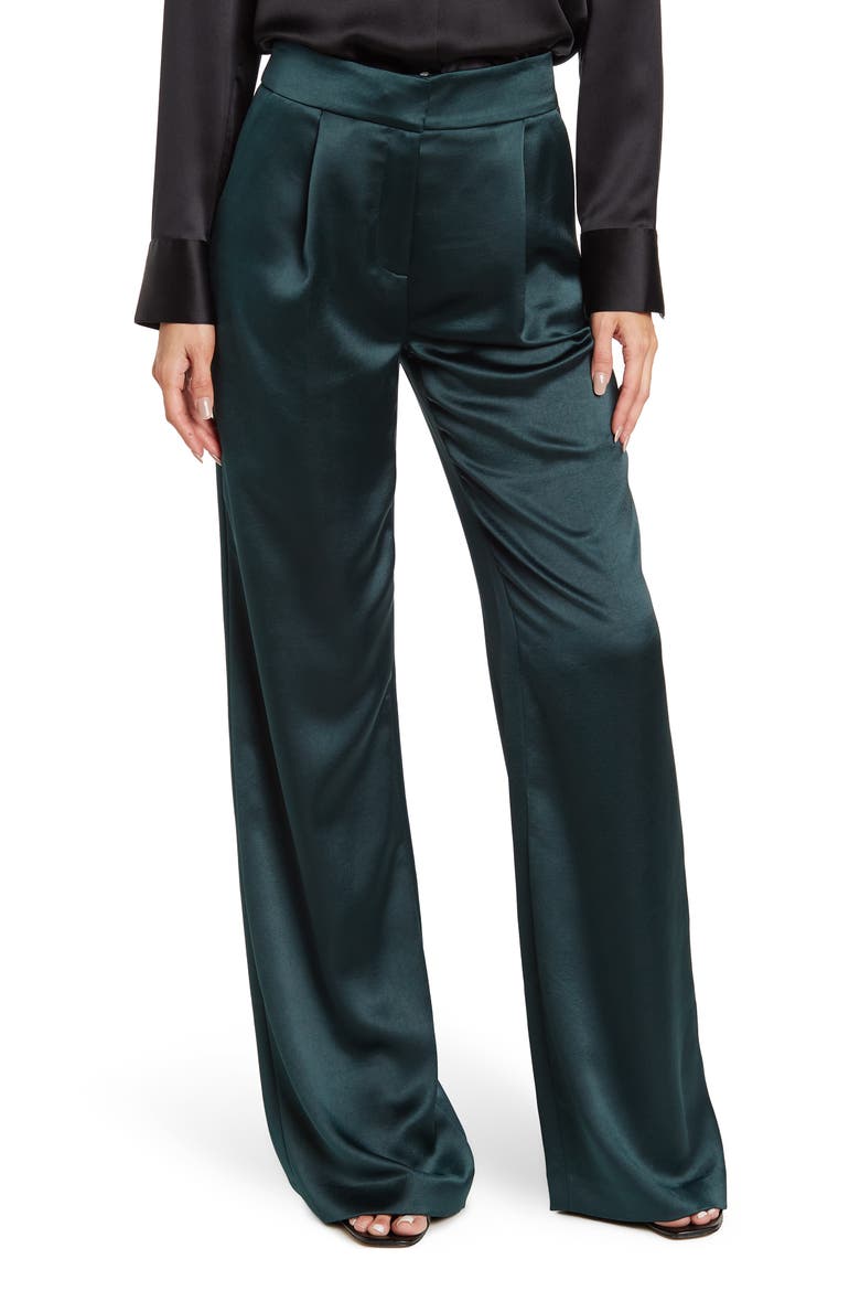Robinne WIde Leg Satin Pants, Main, color, EMERALD