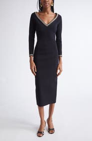 ST. JOHN Imani Braided Trim Knit Midi Dress