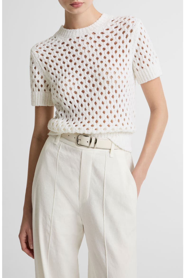 Boxy Honeycomb Knit Short Sleeve Sweater, Main, color, OPTIC WHITE