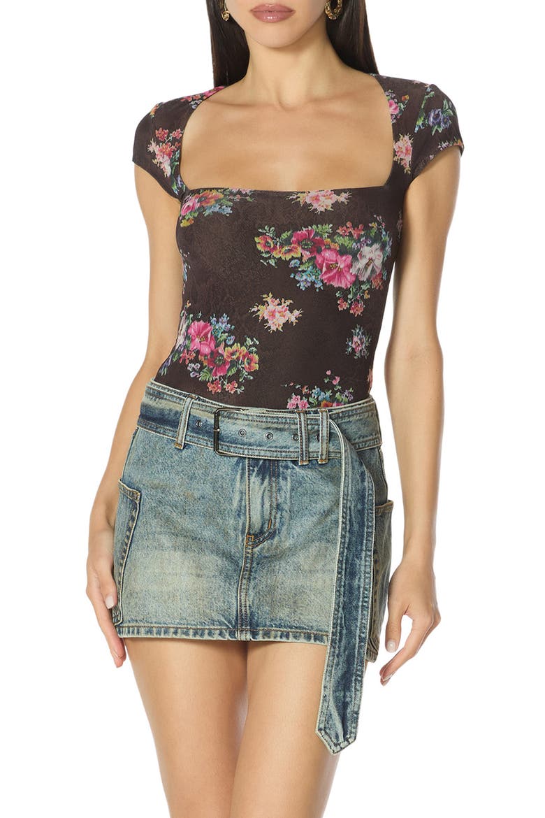 Square Neck Cap Sleeve Top, Main, color, JAVA SNAKE FLORAL