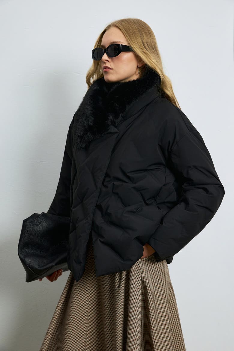 Women's Down Puffer Jacket With Removable Fur Collar, Alternate, color, Black