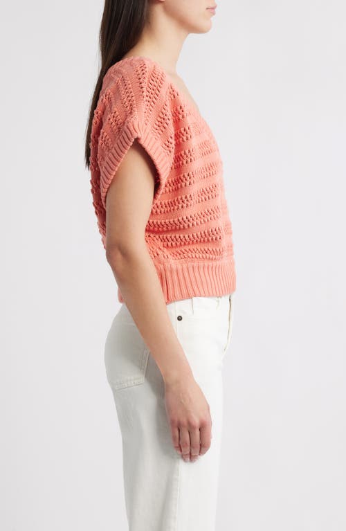 Cleobella Cece Short Sleeve Open Knit Organic Cotton Sweater In Pink