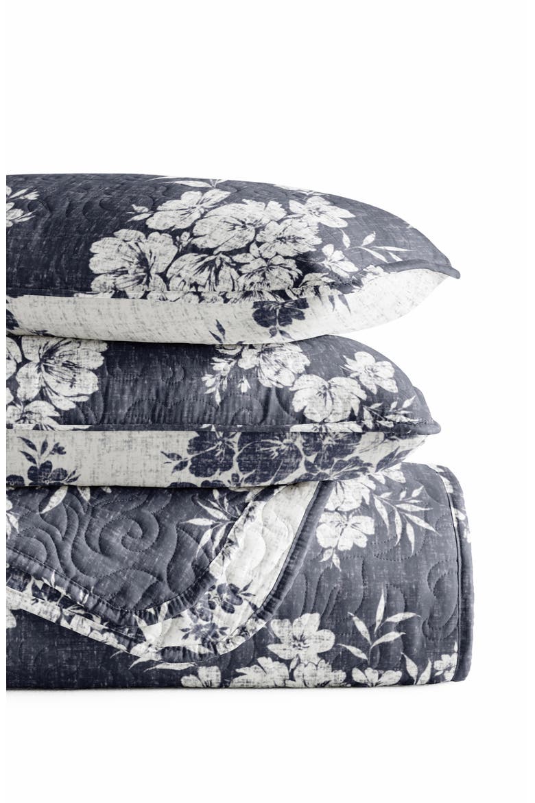 Pattern Reversible Quilt & Sham Set, Alternate, color, NAVY
