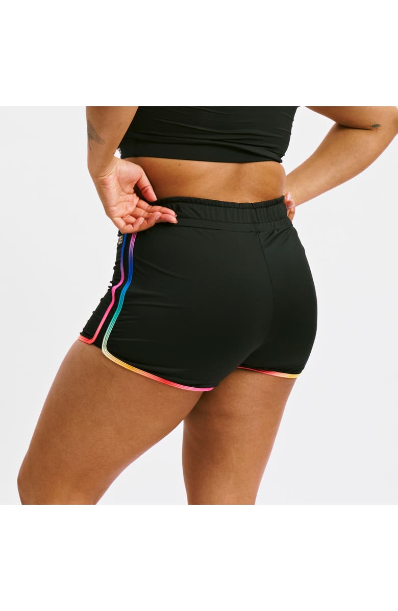 TomboyX High Waisted Swim Boy Short, Alternate, color, Black Rainbow Ombre