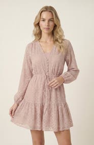 Modenaire Polka Dot Embroidered Lace V-Neck Tie Waist Dress