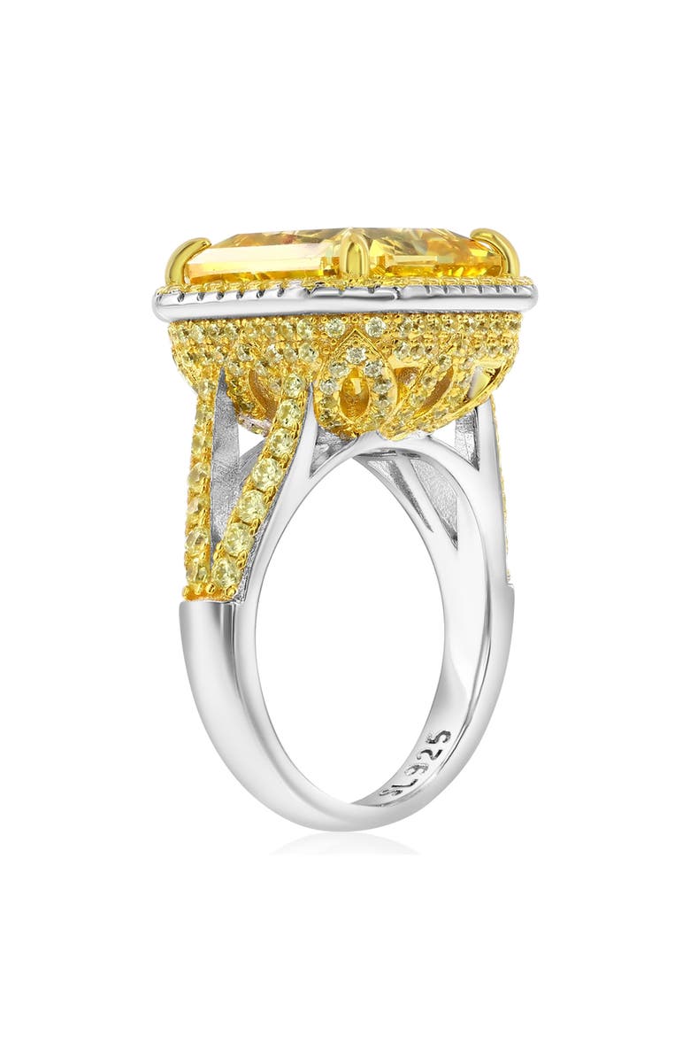 SUZY LEVIAN Gala Yellow Asscher Cut Cubic Zirconia Halo Engagement Ring, Alternate, color, 