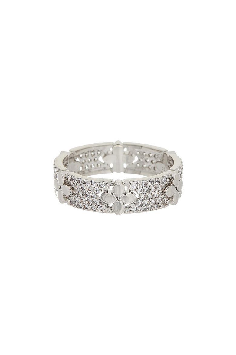 Cubic Zirconia Floral Band Ring, Main, color, SILVER