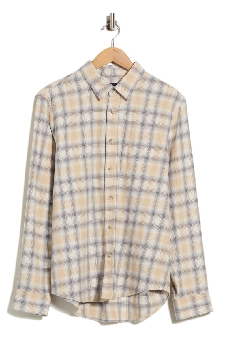 Plaid Flannel Button-Up Shirt, Main, color, IVORY- TAN ARES PLAID