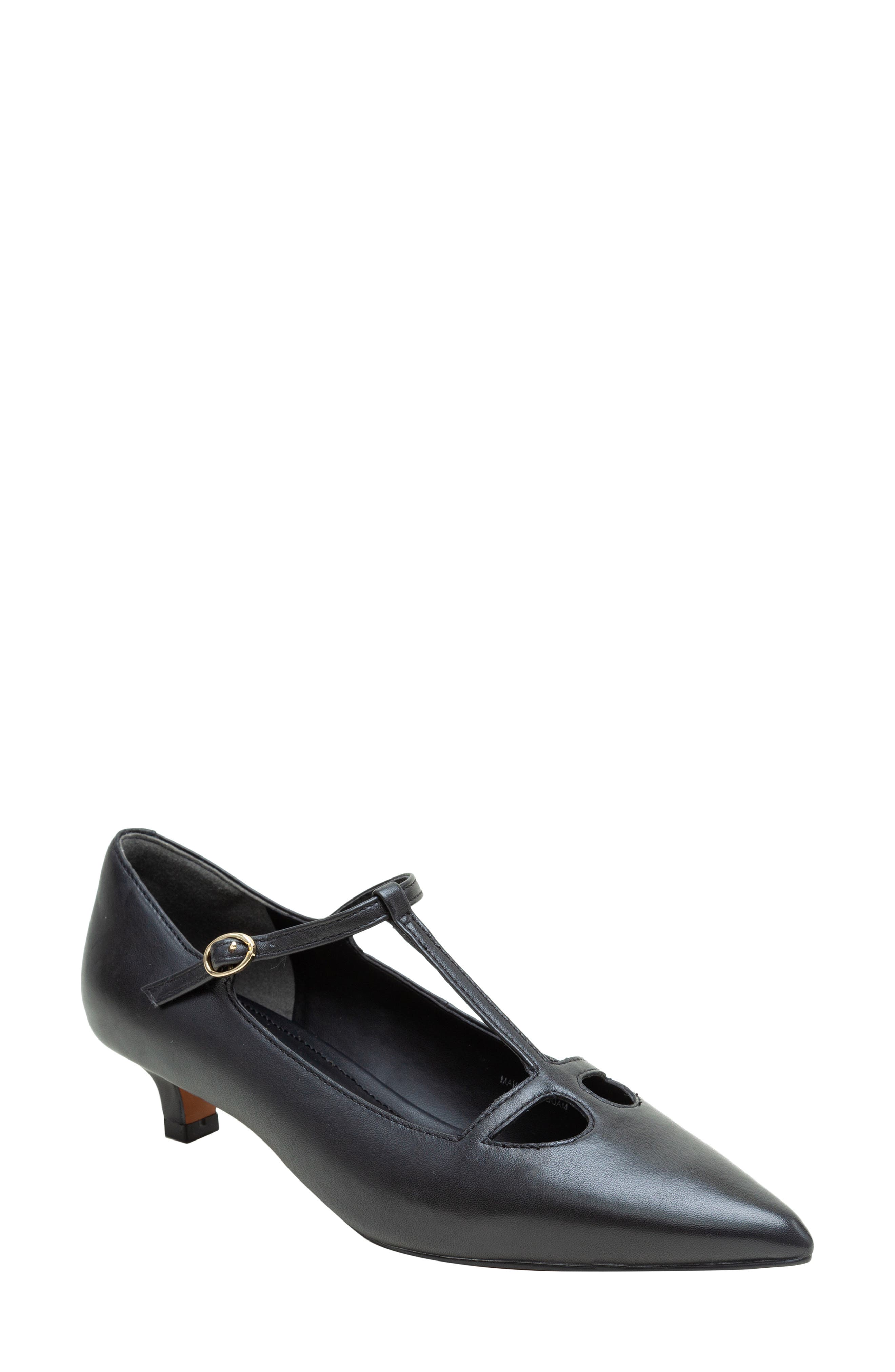 Linea Paolo Celia Pointed Toe T-Strap Pump, Main, color, Black