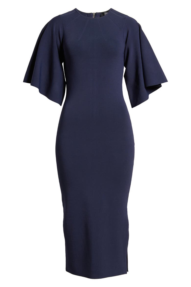 Lounia Fluted Sleeve Body-Con Sweater Dress, Alternate, color, NAVY