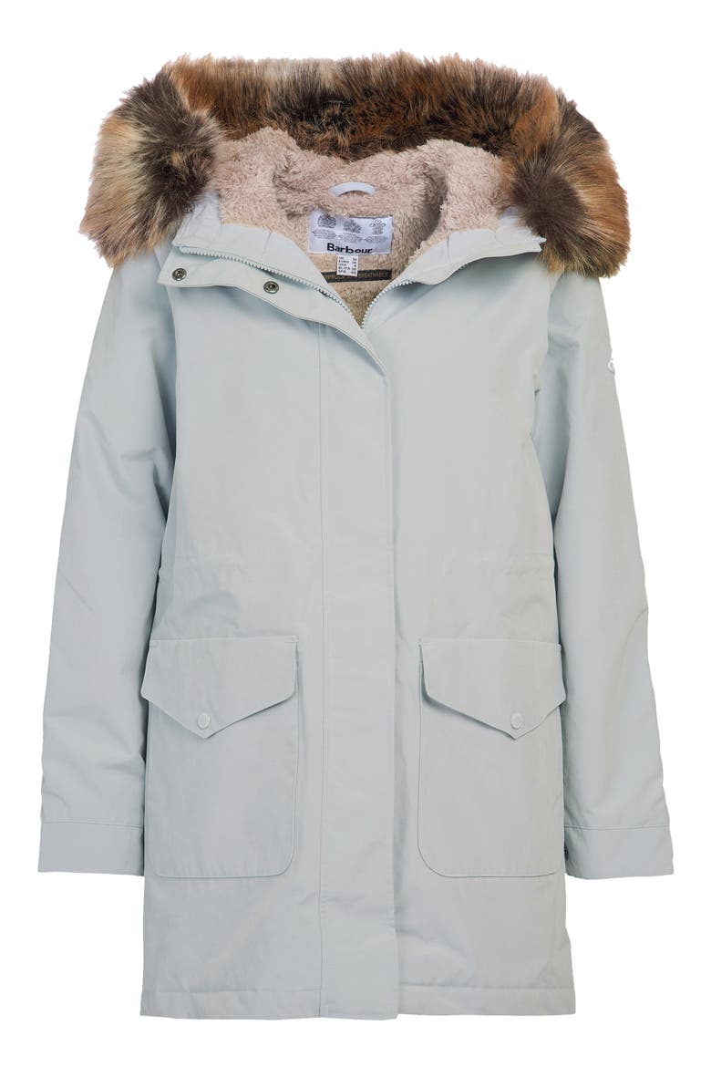 Swanage Waterproof Hooded Raincoat with Faux Fur Trim, Alternate, color, GRAY DAWN/ NATURAL