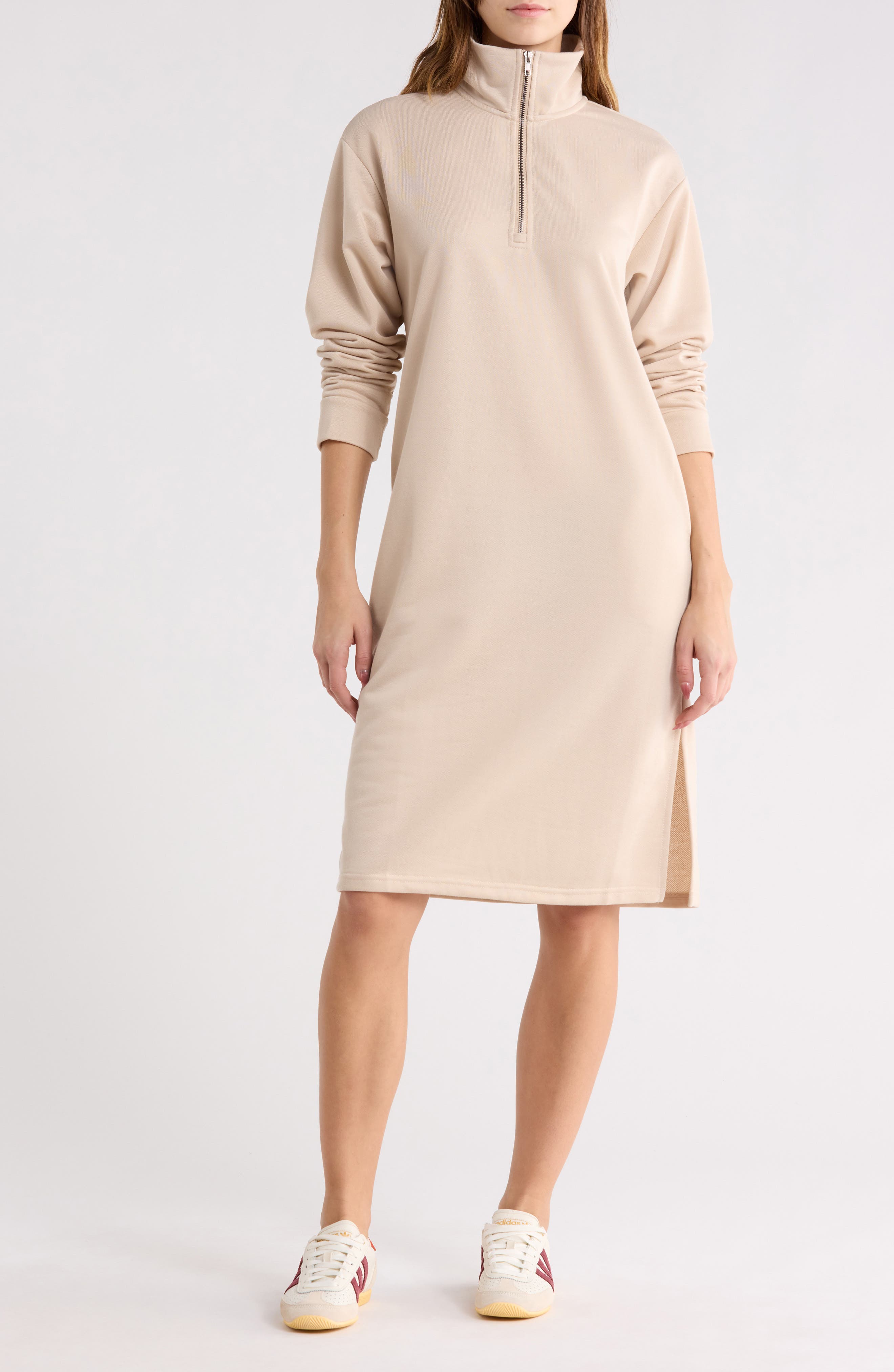 WISHLIST French Terry Half Zip Long Sleeve Maxi Dress
