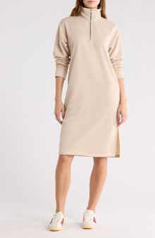 WISHLIST French Terry Half Zip Long Sleeve Maxi Dress