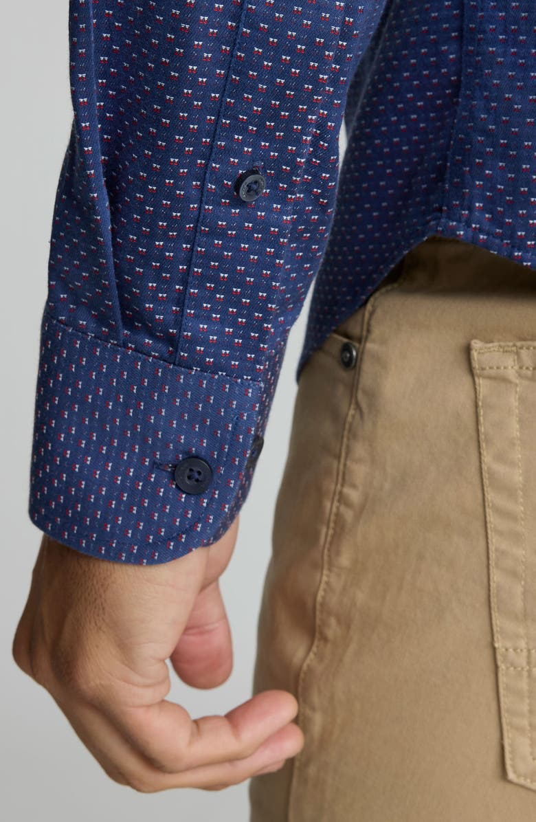 UNTUCKit Rigby Navy Micropattern Wrinkle Free Cotton Button-Up Shirt, Alternate, color, Navy