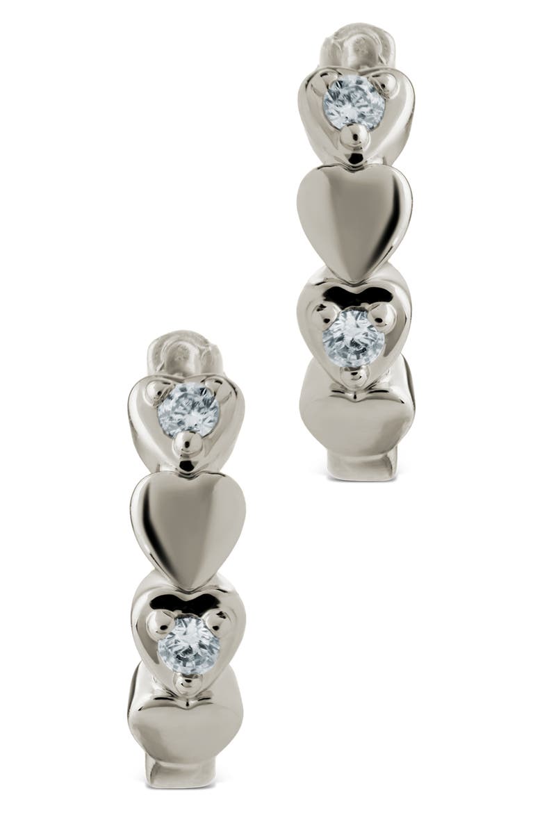 Cubic Zirconia Heart Micro Hoop Earrings, Alternate, color, SILVER