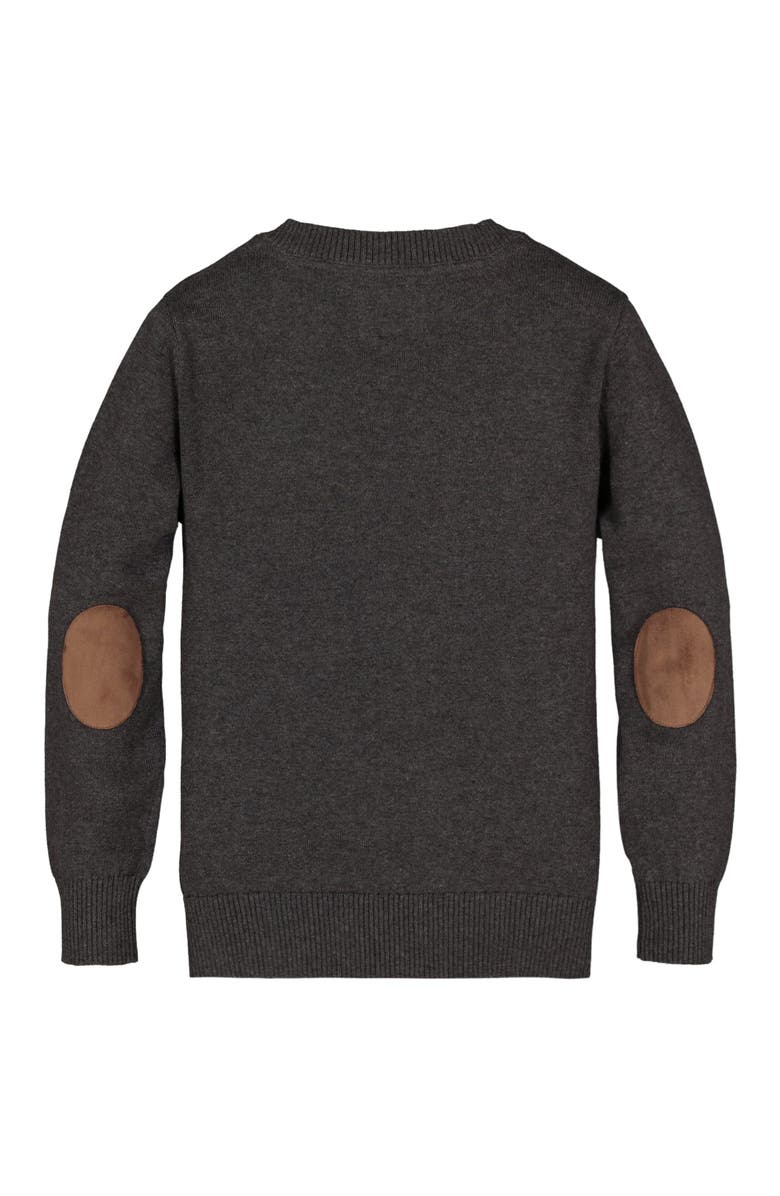 Hope & Henry Baby Boys' Organic Fine Gauge V-Neck Sweater with Elbow Patches, Infant, Alternate, color, Charcoal Heather