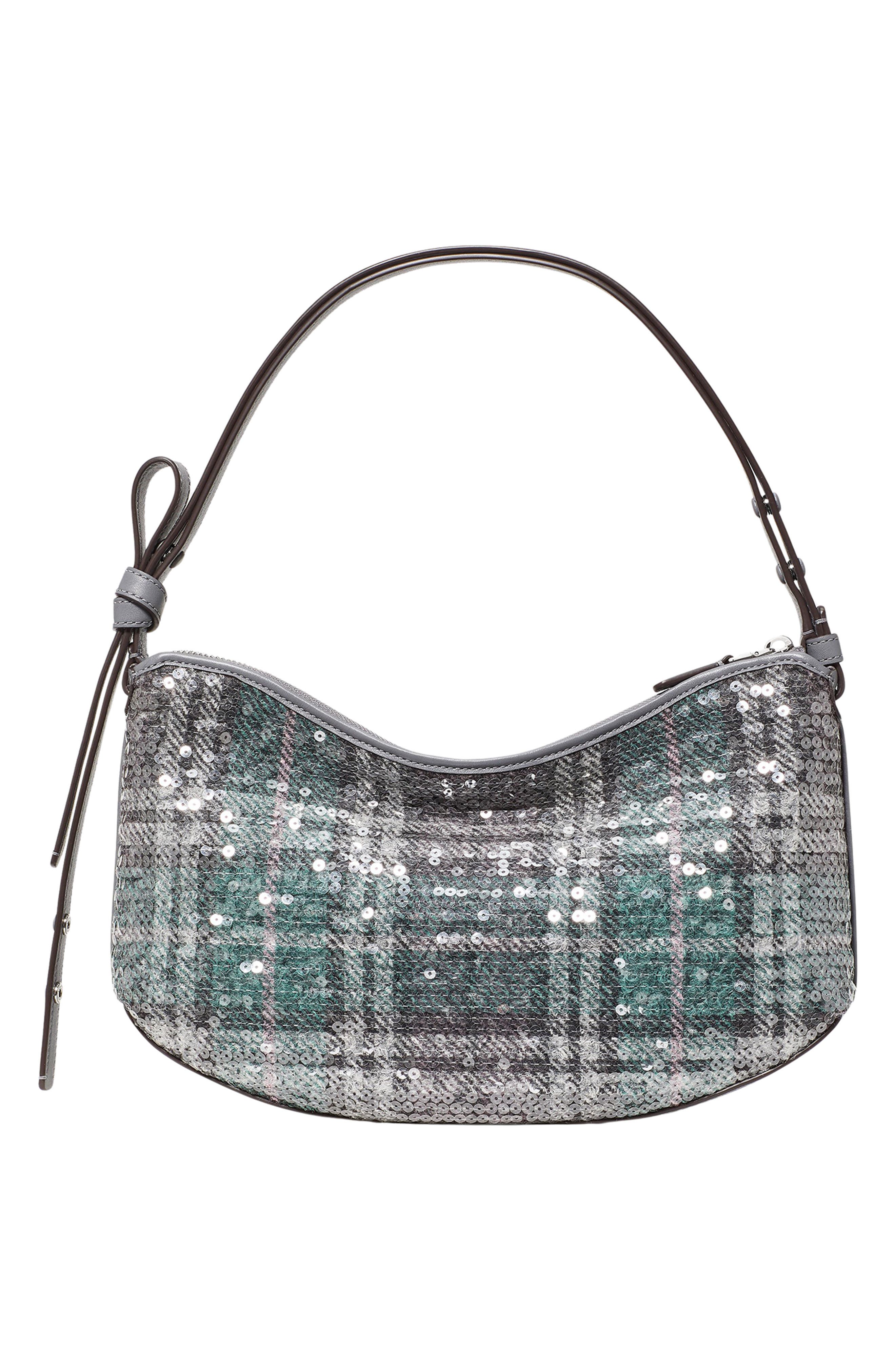 Loop Sequin Plaid Boucle Shoulder Bag, Alternate, color, GREY.