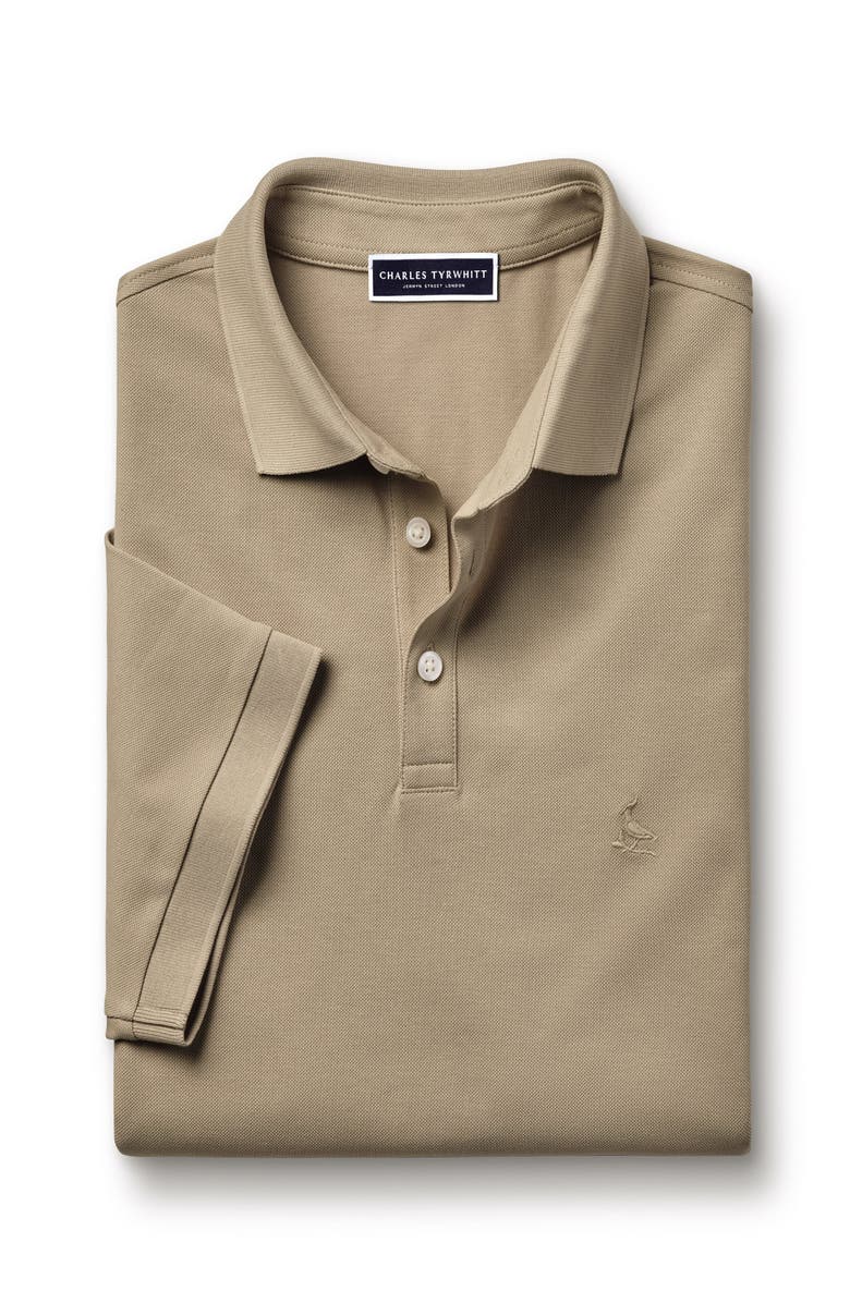 Charles Tyrwhitt Solid Short Sleeve Cotton Tyrwhitt Pique Polo, Alternate, color, Taupe