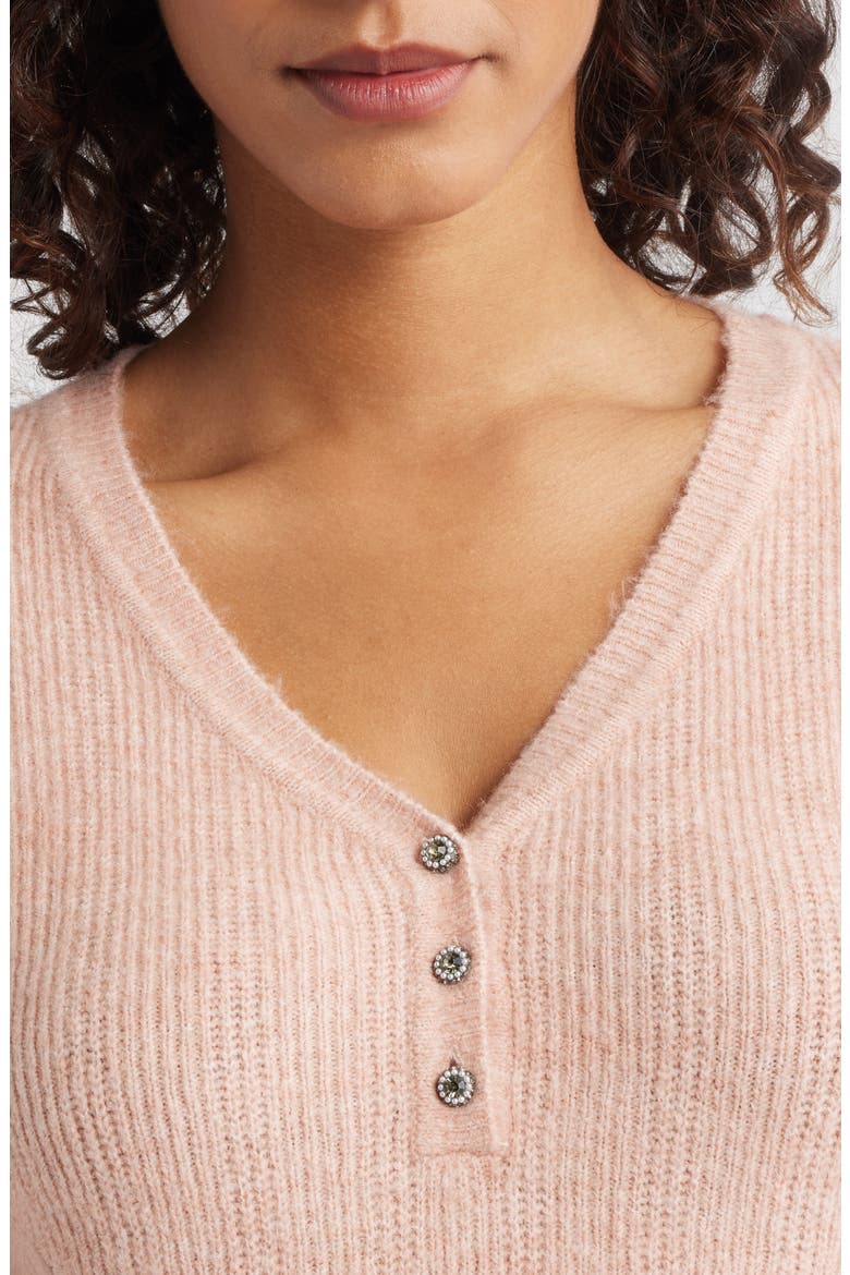 Bell Sleeve Henley Sweater, Alternate, color, ROSE QUARTZ