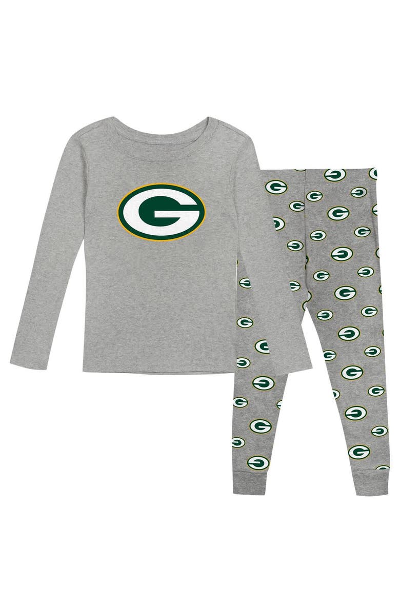 Outerstuff Preschool Heather Gray Green Bay Packers Long Sleeve T-Shirt and Pants Sleep Set, Main, color, 
