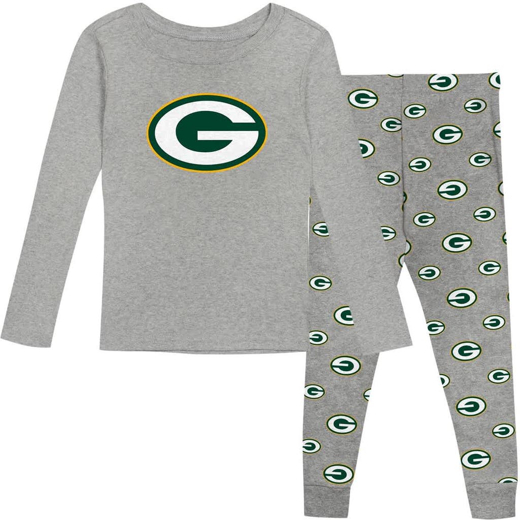 Outerstuff Kids' Preschool Heather Gray Green Bay Packers Long Sleeve T-shirt And Pants Sleep Set