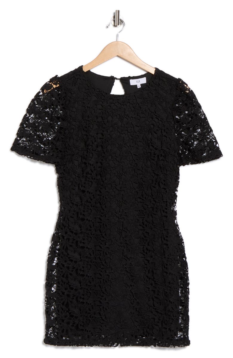 NSR Angelique Puff Sleeve Lace Minidress, Alternate, color, Black