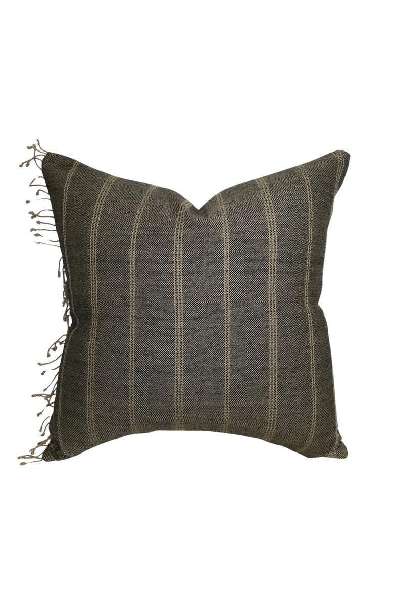 Linen & James Benson Woven Charcoal Tan Stripe Pillow Cover, Main, color, 